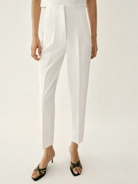 Zara White High-Waisted Ankle-Length Pants Sz M Office Wear